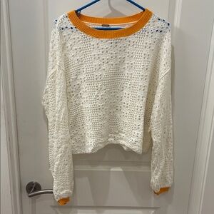 NWOT Free People OPEN KNIT Cream and Gold Crochet Sweater - S